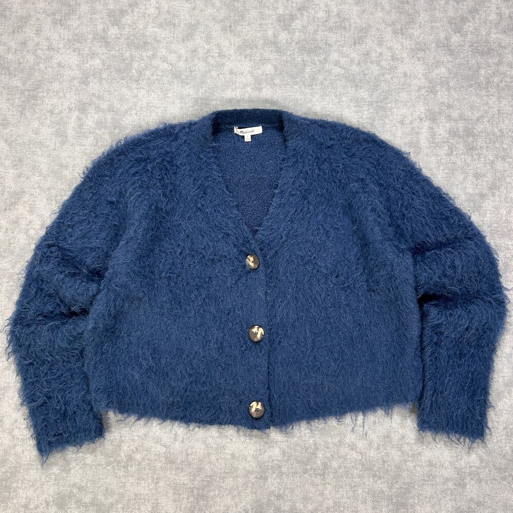 Madewell Tokyo Brushed Cropped Cardigan Alpaca Wool Blend Navy Blue Womens S